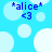 Blue background with white circles and blue text reading *alice* <3 in four corners.