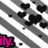 Black heart shapes float over diagonal gray and white stripes with pink text fragments visible.