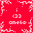 Red background with white pixelated snowflake and repeated text 'amelia' and '<33' in four corners.