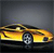 A static pixelated image of a yellow sports car with black accents, viewed from a low angle against a dark gray background.