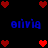 Pixelated red hearts and blue text 'onivia' on black background with heart arrangements changing across frames.