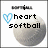 A pixelated icon with a light blue heart symbol, 'heart' text, 'softball' text, and a gray softball graphic on a white background.