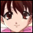 Anime-style character with brown hair and large brown eyes, wearing a pink top, next to pixelated text on a black background.