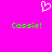 A bright pink background features a white pixelated heart above two identical green text phrases reading 'Cassie!' in blocky font.