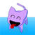 Pixelated purple cat-like creature with closed eyes, open mouth, and red tongue, partially submerged in blue water against white background.