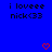 Blue background with black pixelated text reading 'i loveee nick<33' and two red heart icons at the bottom.