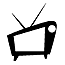 Black retro television set with two antennae and a circular knob, screen displaying white or patterned lines on gray background.