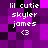 Pixelated purple and black background with white text reading "lil cutie skylar james" and a heart symbol below, displayed in two identical