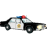 Four 50x50 pixel animated frames of a police car icon arranged in a contact sheet, showing alternating red and blue light patterns on the roof.