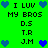 Green background with pixelated text and blue heart icons arranged in a pattern, showing animated color changes on some hearts
