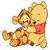 Static pixelated cartoon icon of two characters embracing, one in red shirt and the other with striped tail.