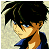 Pixelated anime-style character with black hair, blue eyes, and a blue outfit, facing left against a light background.