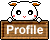 Pixelated white hamster with orange ears and pink cheeks peeks over a wooden 'Profile' sign, showing two distinct mouth expressions.