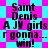 Pixelated text on a cyan and magenta checkered background with diamond shapes, showing repeated phrases in black block letters.