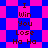 Pixelated text "I Win You Lose Ha Ha" on a blue and pink checkered background with two distinct pattern variations.