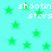 Cyan background with green stars and repeated white text 'shooting stars' in pixelated font.