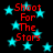 Red text 'Shoot For The Stars' repeated four times on a black background with cyan stars, each star having a glowing effect.