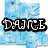 Pixelated blue background with black and white text reading "DANCE" in bold, blocky letters.