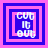 Four square display a pixelated 'CUT IT OUT' text within nested pink and blue borders, with varying border thicknesses across the