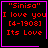 "Sinisa" I love you [4-1908] Its Love text in red on black with pink border; top-right has heart, bottom-right has star.