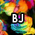 Four distinct text-based icons with bold white lettering on black outlines, each set against a unique colorful background featuring abstract patterns and gradients.