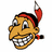 Pixelated cartoon face with exaggerated grin, red headband, and red feather; text "UDIA 4" appears in later frame.