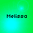 Four identical pixelated text displays of 'Melissa' on a green-to-cyan gradient background with subtle light effects.