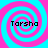Four identical spiral patterns in cyan and magenta with the text 'Tarsha' overlaid on each spiral.