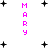 Pixelated pink text "MARY" vertically centered with scattered black plus signs on white background, animated with plus sign movement.