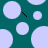 Teal background with scattered light blue circles of varying sizes, two small black diagonal lines on the right side.