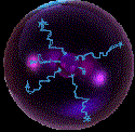 Animated contact sheet showing five frames of a spherical icon with glowing blue lines and purple/pink light spots on dark background.