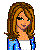 Pixelated cartoon woman with brown hair in blue jacket and white top, transitioning to revealing outfit with purple bikini bottom.