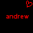 Red pixelated heart symbol above two instances of the name 'andrew' in red text on a black background.