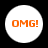 Four identical circular white icons with orange text "OMG!" on a black background, arranged in a