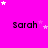 A bright pink background with multiple instances of the name 'Sarah' in black text, surrounded by white and light purple stars.