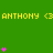 Green background with yellow text repeating 'ANTHONY' and '<3' symbols, pink heart stacks varying in height across three
