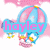Pixelated image of a character with pink hair and blue eyes, wearing a light blue helmet-like headpiece with pink accents, overlaid by a cyan banner reading 'hoyley' in pink text.