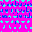 A static image with a bright pink background covered in repeating cyan star shapes and blue text patterns.