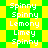 A static image displays a of text labels on a green and yellow checkered background with a star pattern overlay