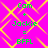 A static image with a bright pink background and yellow geometric patterns, displaying green text that reads "Cam + Jackie = BFFL" in four identical quadrants.