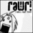Black-and-white pixelated animation of a cartoon character with a wide-open mouth shouting 'RAWR!' in bold text above.