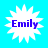 Four identical white starburst shapes on a bright cyan background, each containing the name 'Emily' in blue text.