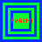 Four square display layered green and blue borders with red text 'FelixH1' in different positions across the frames