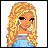 Pixel art of a woman with long blonde hair and green eyes on the left, next to blue background text reading 'Shopping is soOoOo a sport!!!' in white.