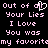 Pixelated text in pink on black background with a heart symbol replacing the 'o' in 'all', arranged in two