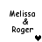 Pixelated text 'Melissa & Roger' with a heart symbol changing from black to gray