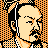 Pixelated 48x48 static icon featuring a stylized character with light skin, black hair, and an orange-and-black checkered background.