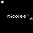 Black background with white text 'nicolee' repeated across three , surrounded by white and gray stars in various positions