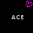 A static pixel art image with a black background, featuring two identical white 'ACE' text elements and one pink heart symbol above them.