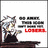Pixelated anime-style character with white hair and dark clothing holding a glowing object, red text below, and dark horizontal bars above on white background.